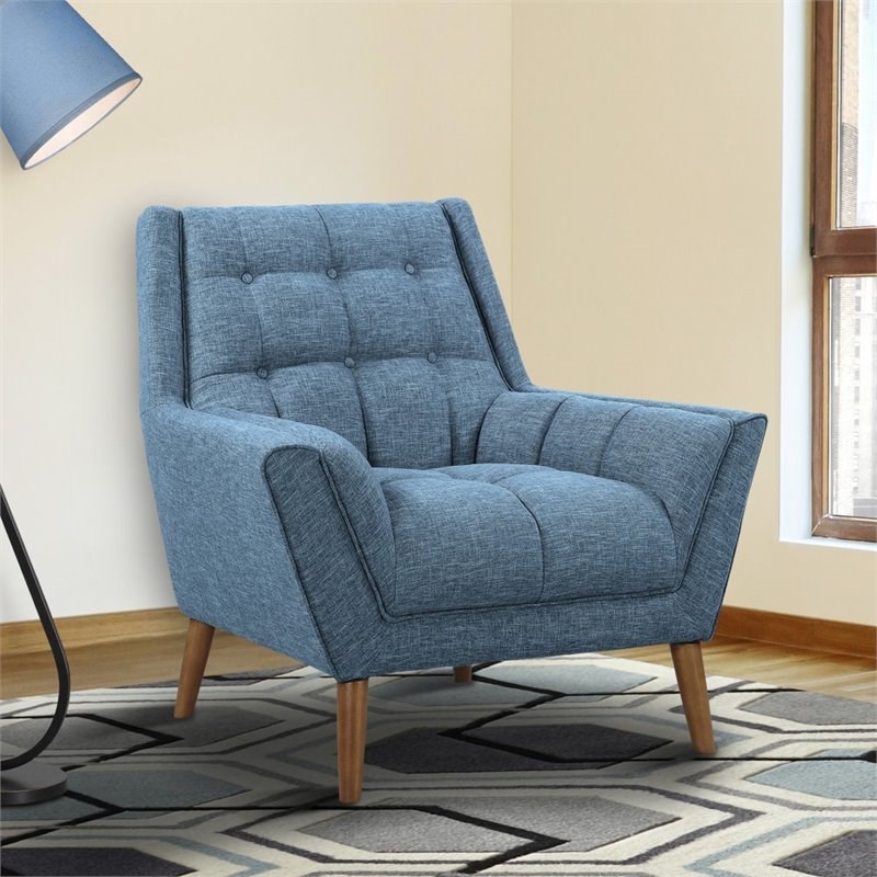 Armen Living Cobra Linen Fabric Upholstered Chair in Blue