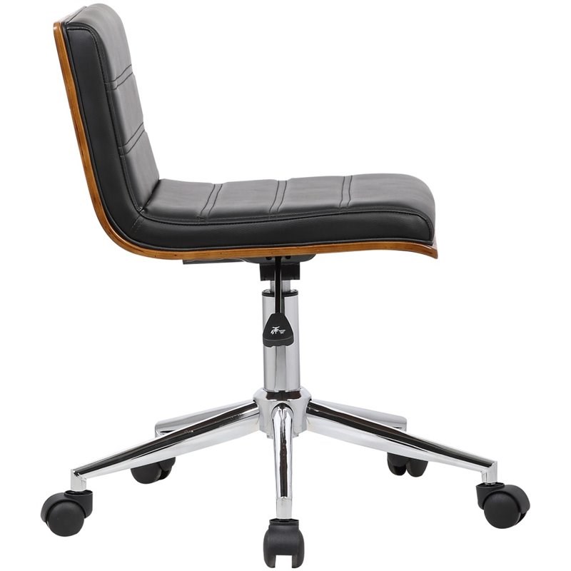 Armen Living Faux Leather Swivel Office Chair in Black and Chrome