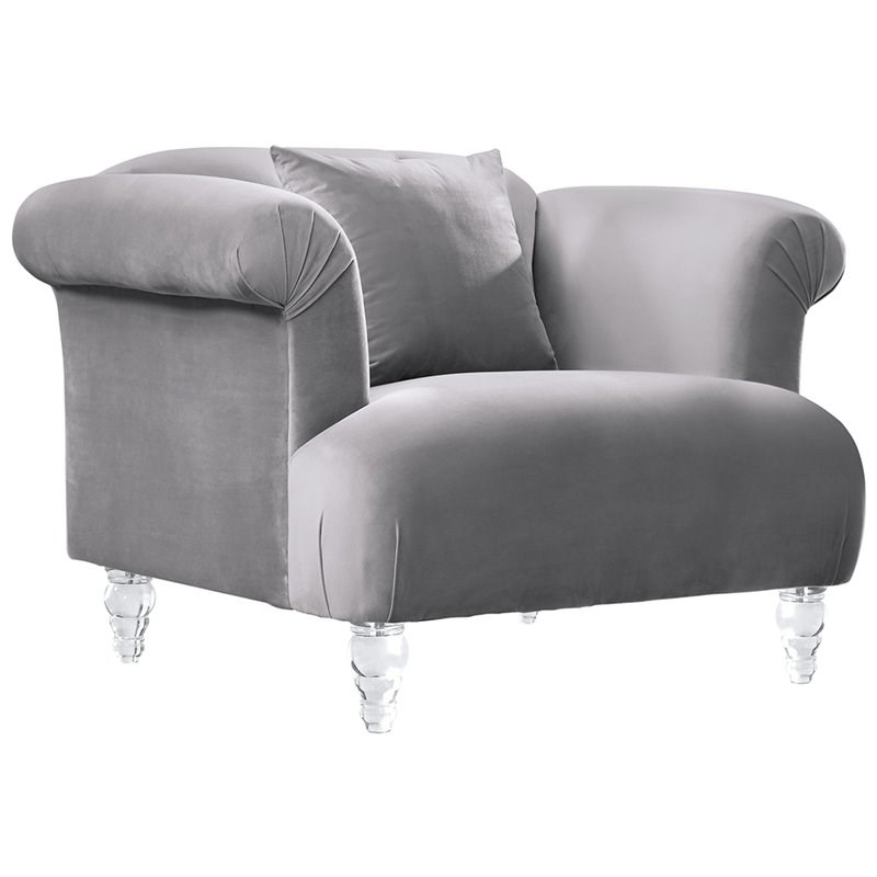 Armen Living Elegance Velvet Tufted Accent Chair in Gray