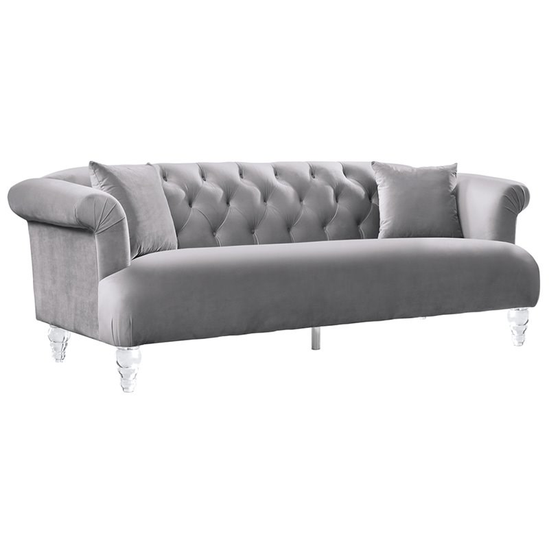 Armen Living Elegance Velvet Tufted Sofa in Gray
