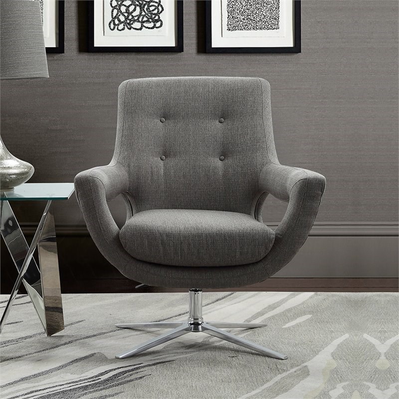 Armen Living Quinn Fabric Upholstered Swivel Accent Chair - Gray/Polished Chrome