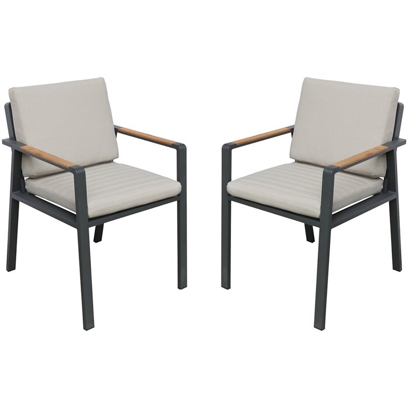 Armen Living Nofi Upholstered Patio Dining Arm Chair (Set of 2)