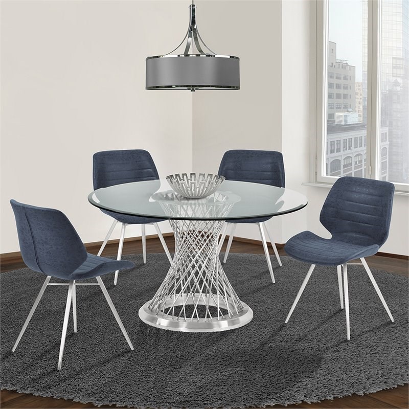 Armen Living Calypso 48 Round Glass Top Dining Table In Silver Homesquare