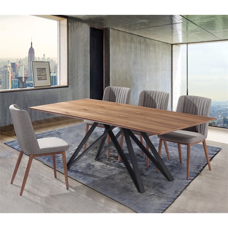 Armen Living Modena Dining Table in Matte Black Finish and Walnut Wood