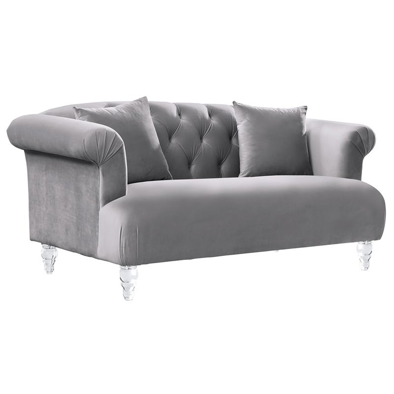 Elegance Living Room Set in Grey Velvet with Acrylic Legs | Homesquare