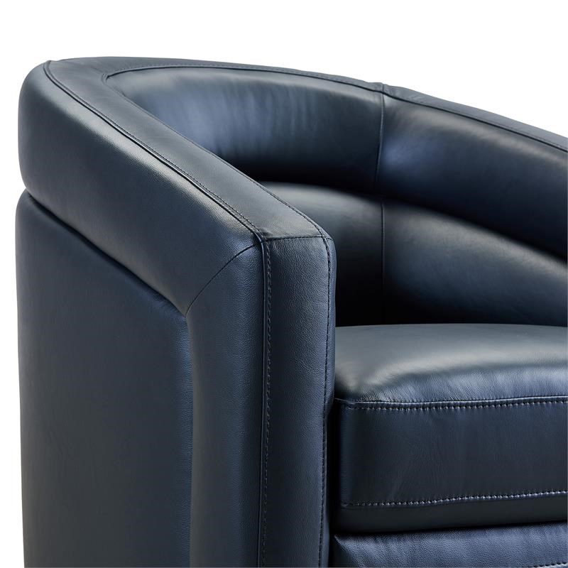 Desi Genuine Leather Swivel Accent Chair in Black