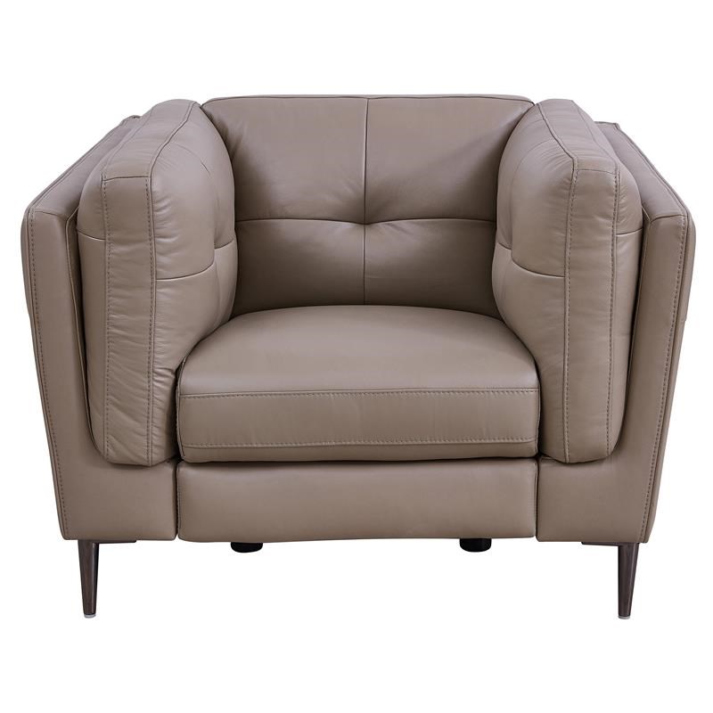 Primrose Genuine Leather Chair In Dark, Greige Leather Sofa
