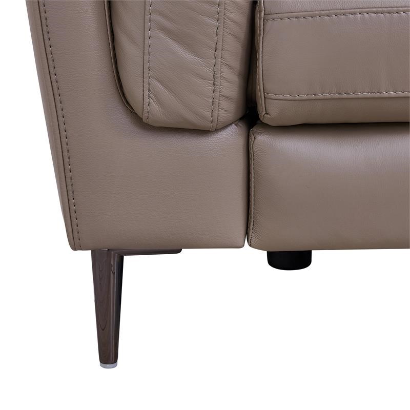 Primrose Genuine Leather Chair in Dark Metal and Greige