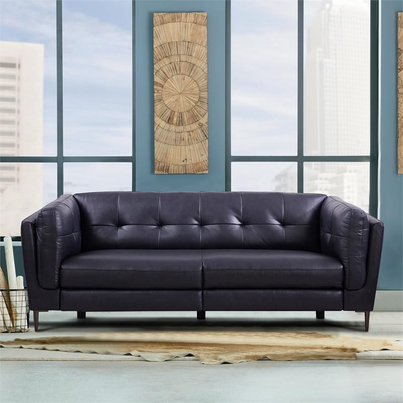 primrose genuine leather sofa in dark metal and navy - lcpr3nv