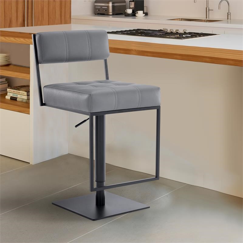 Michele Faux Leather Swivel Bar stool in Matte Black and Gray