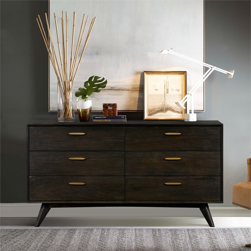 Baly Acacia Mid-Century 6 Drawer Dresser | Homesquare