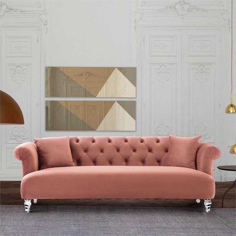 Elegance Contemporary Sofa in Blush Velvet with Acrylic Legs