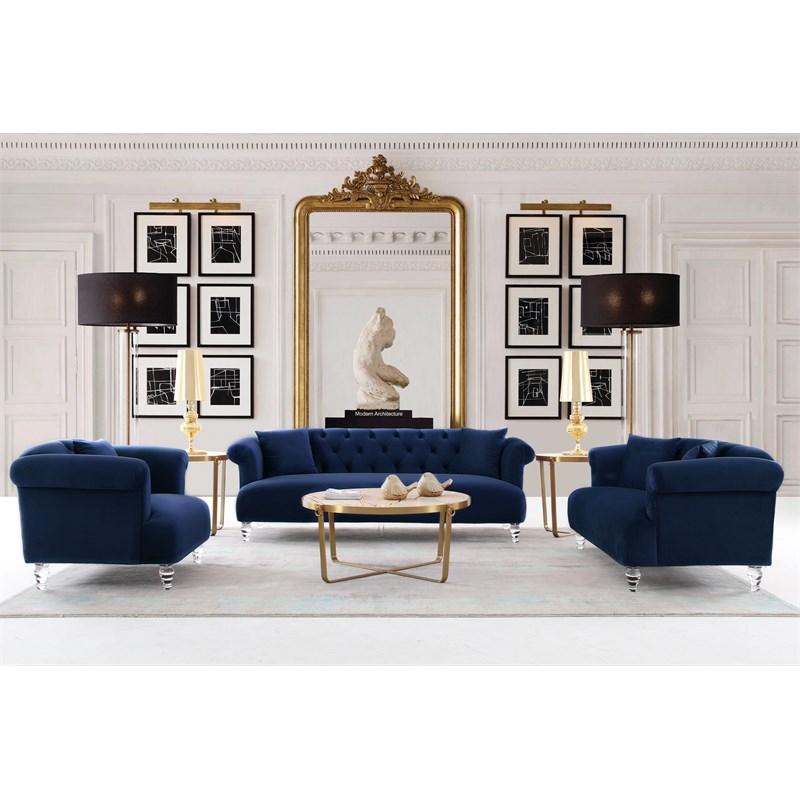 Elegance Contemporary Chair in Blue Velvet with Acrylic Legs