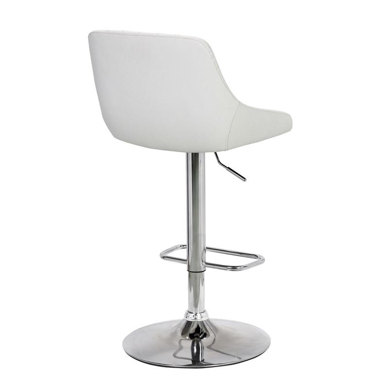 Anibal Adjustable Barstool in Chrome Finish and White Faux Leather
