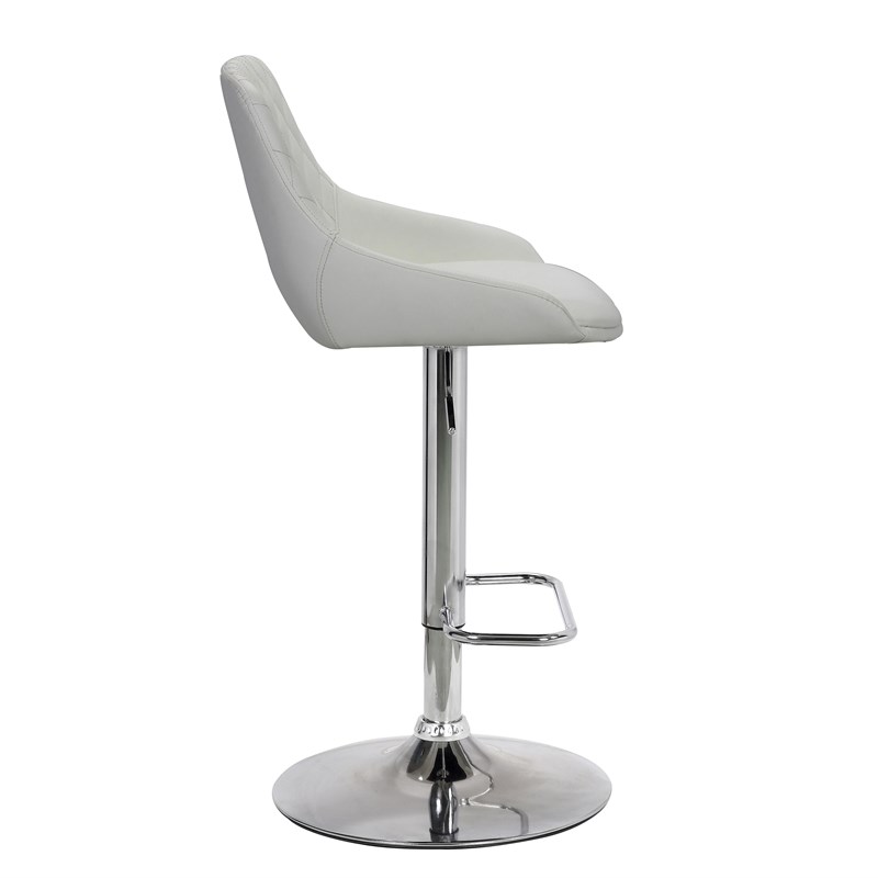 Anibal Adjustable Barstool in Chrome Finish and White Faux Leather