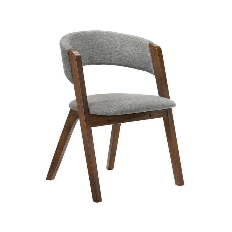 Rowan Dining Accent Chair in Walnut Finish and Grey Fabric Set of 2