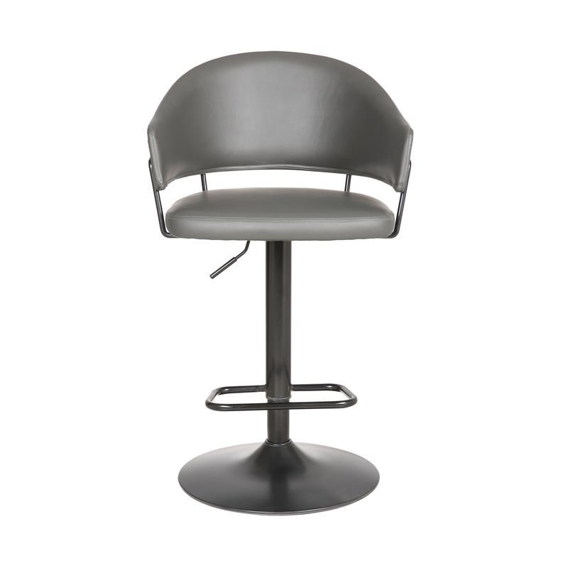 Brody Adjustable Gray Faux Leather Swivel Barstool In Black Finish ...