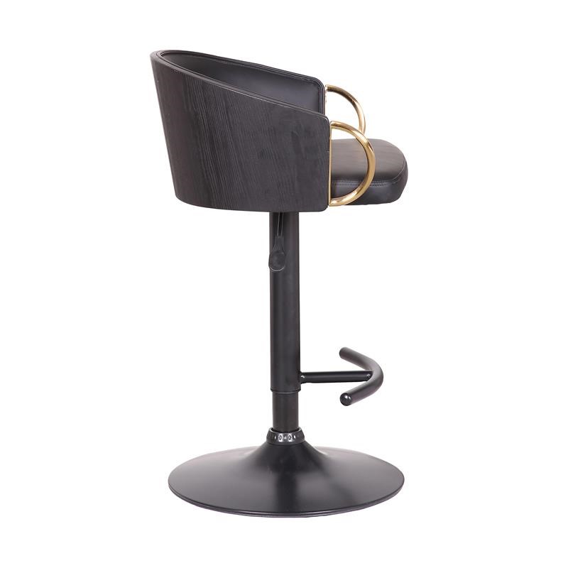 Solstice Adjustable Faux Leather Swivel Barrstool in Black with Gold Accents