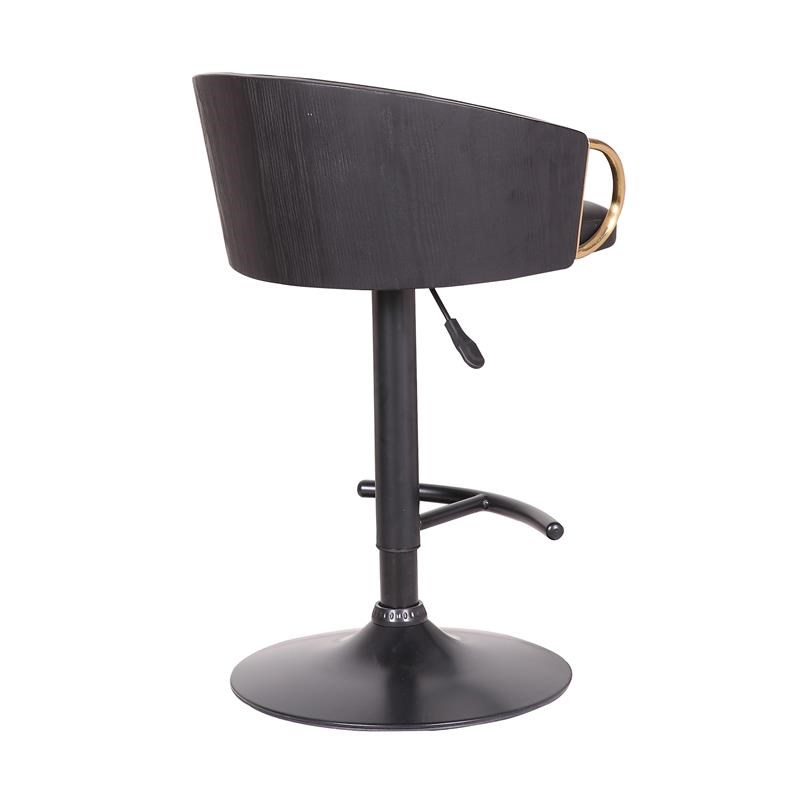 Solstice Adjustable Faux Leather Swivel Barrstool in Black with Gold Accents