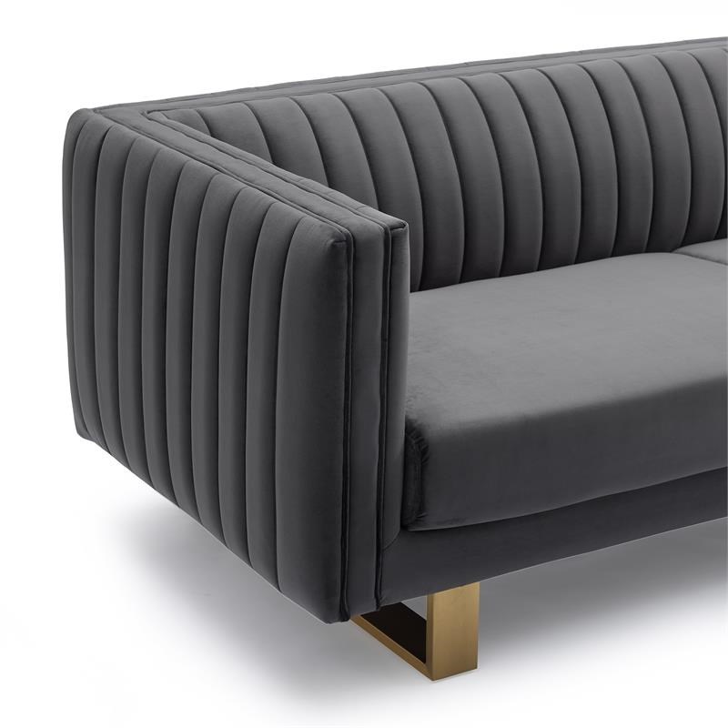 Delilah Dark Grey Velvet Sofa with Matte Gold Legs