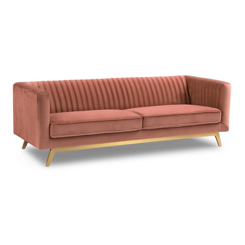 Liv Modern Blush Velvet Sofa with Matte Gold Legs Homesquare