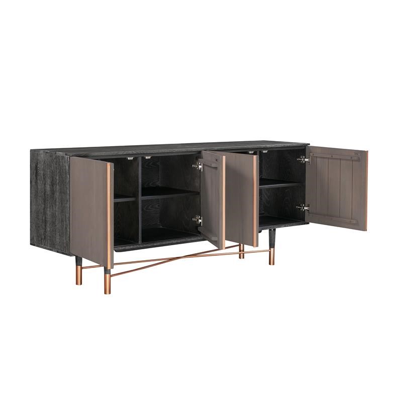 Turin Rustic Oak Wood Sideboard with Copper Accent Homesquare