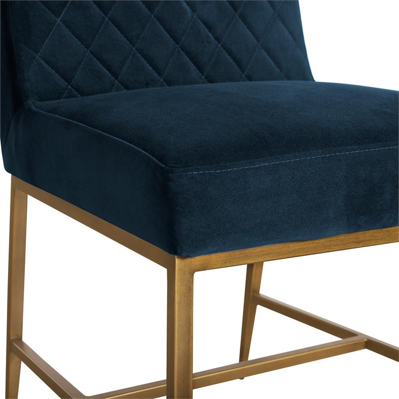 Memphis Blue Velvet and Antique Brass Accent Dining Chair Set of 2