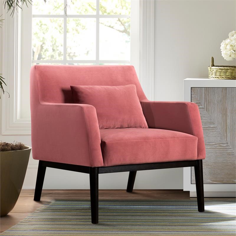 Oliver Pink Velvet Modern Accent Chair with Wood Legs | Homesquare