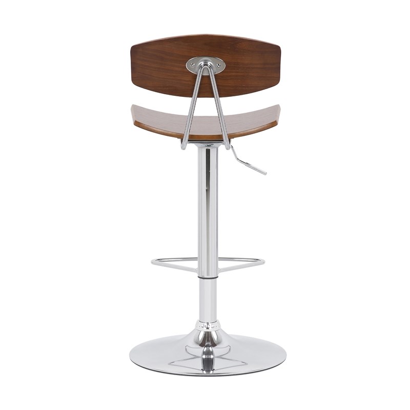 Jett Adjustable Walnut and Chrome Adjustable Bar and Counter Height Stool