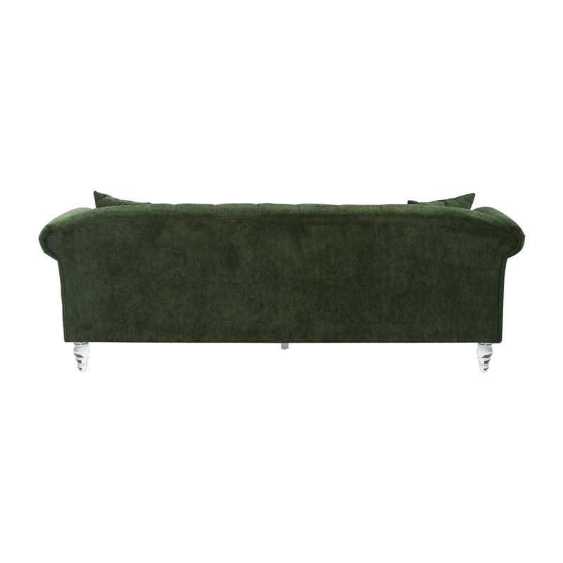 Elegance Contemporary Sofa in Green Velvet with Acrylic Legs