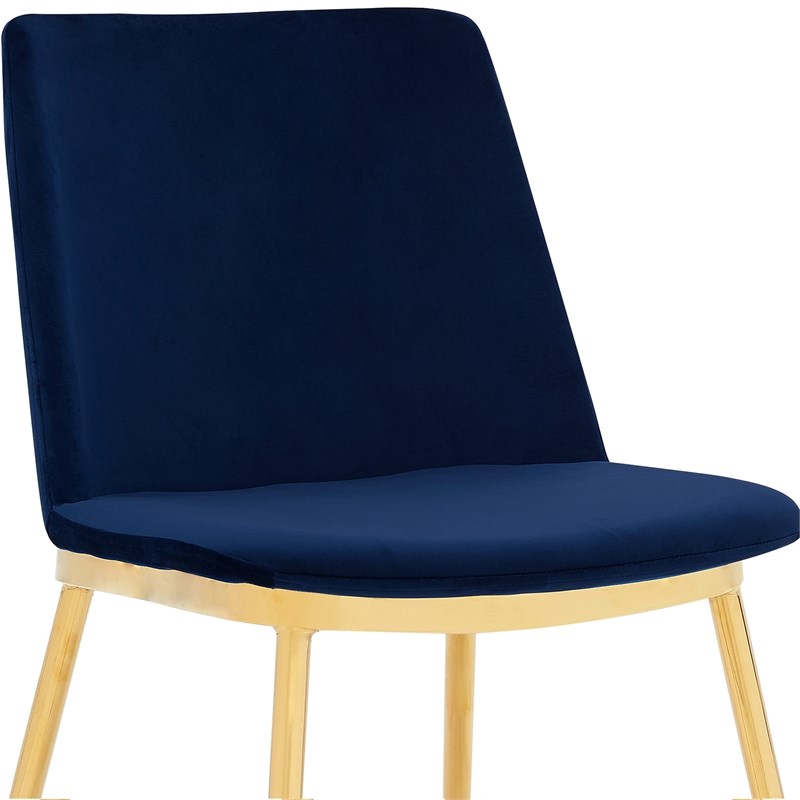 Messina Modern Blue Velvet and Gold Metal Leg Dining Room Chairs - Set of 2