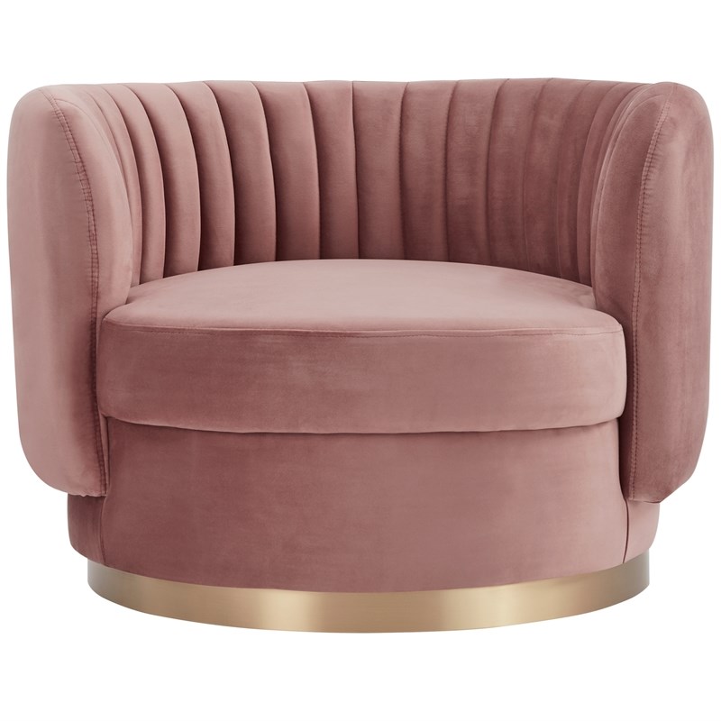 Davy Blush Velvet Swivel Accent Chair with Gold Base Homesquare