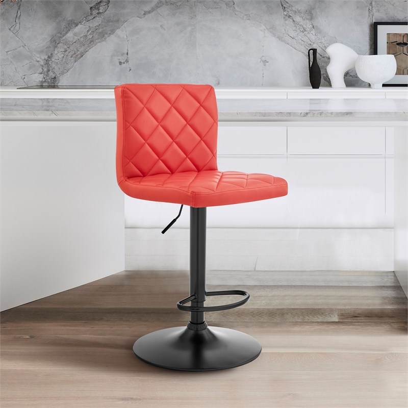 The Duval Adjustable Red Faux Leather Swivel Bar Stool Homesquare