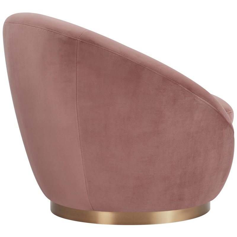Yves Blush Velvet Swivel Accent Chair with Gold Base
