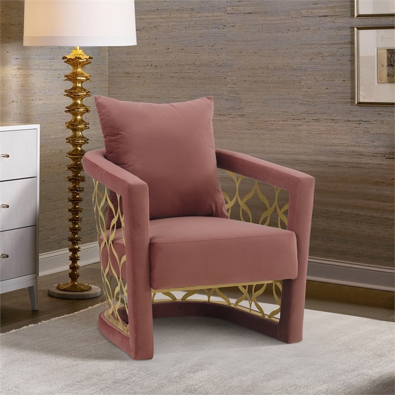 Corelli Blush Fabric Upholstered Accent Chair with Brushed Gold Legs