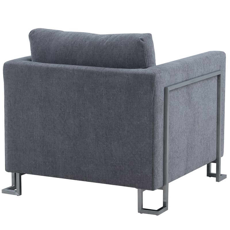 Heritage Gray Fabric Upholstered Accent Chair with Brushed Stainless Steel Legs
