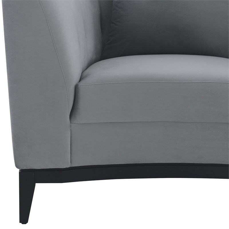 Melange Gray Velvet Accent Chair with Black Wood Base