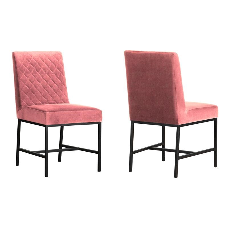 Napoli Pink Velvet And Black Leg Modern, Dark Pink Leather Dining Chairs