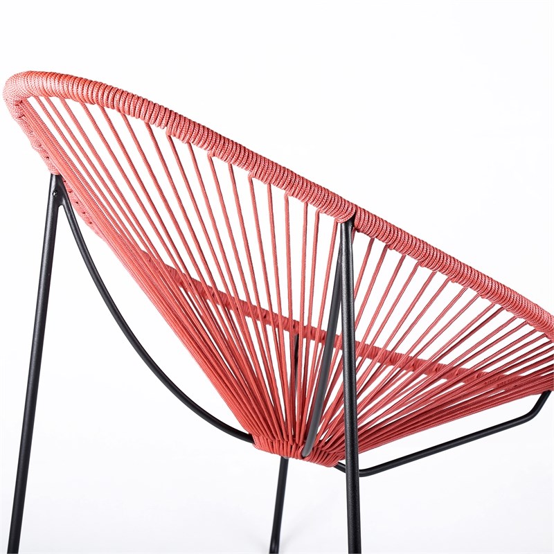 Acapulco Indoor Outdoor Steel Papasan Lounge Chair with Brick Red Rope
