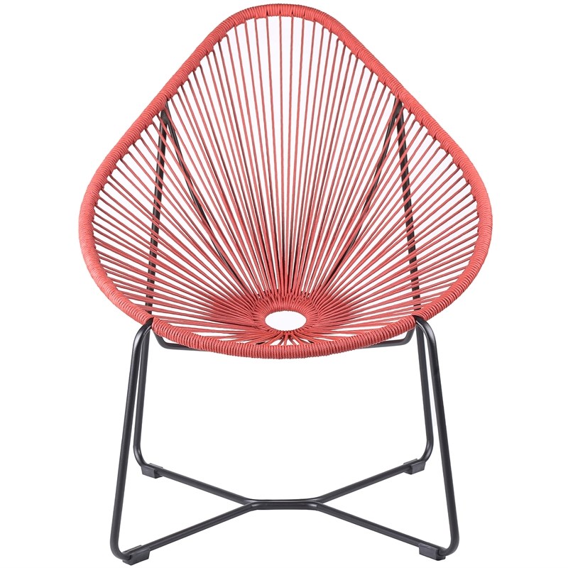Acapulco Indoor Outdoor Steel Papasan Lounge Chair with Brick Red Rope