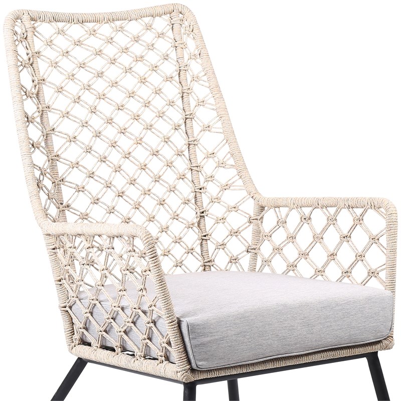 Marco Outdoor Steel Lounge Chair with Natural Springs Rope and Grey Cushion