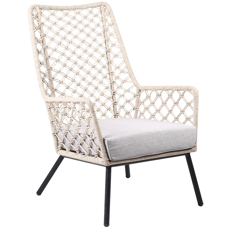 Marco Outdoor Steel Lounge Chair with Natural Springs Rope and Grey Cushion
