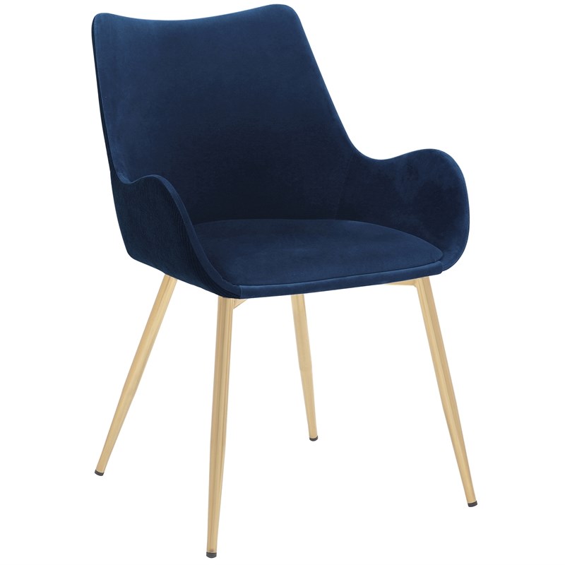 Avery Blue Fabric Dining Room Chair with Gold Legs