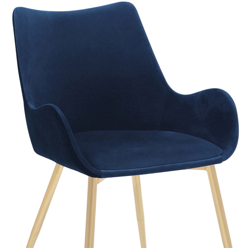 Avery Blue Fabric Dining Room Chair with Gold Legs