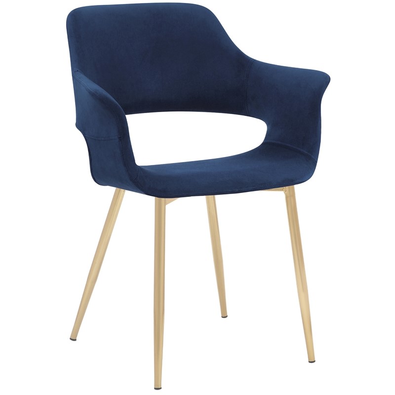Gigi Blue Velvet Dining Room Chair with Gold Metal Legs - Set of 2