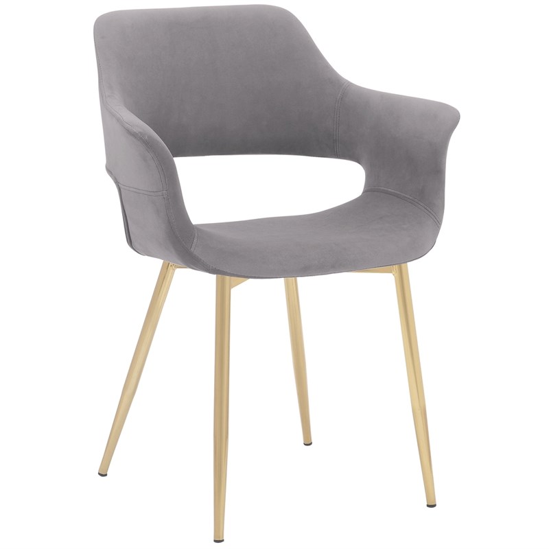 Gigi Grey Velvet Dining Room Chair with Gold Metal Legs - Set of 2