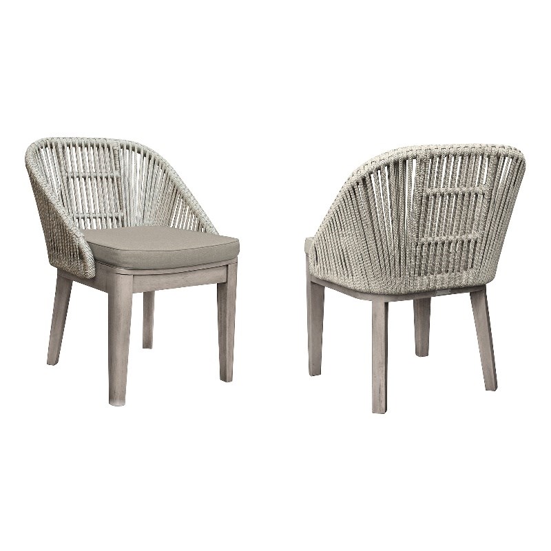 Haiti Patio Outdoor Dining chairs in Grey Acacia Wood and Rope - Set of 2