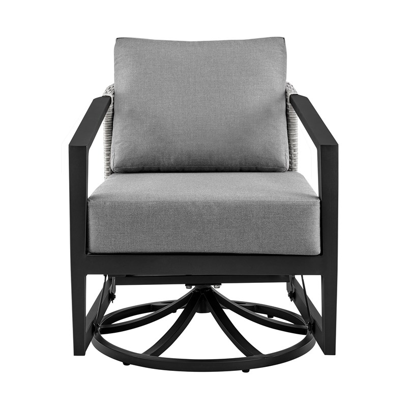 Aileen 3 Piece Patio Outdoor Swivel Seating Set in Blackwith Grey Wicker and