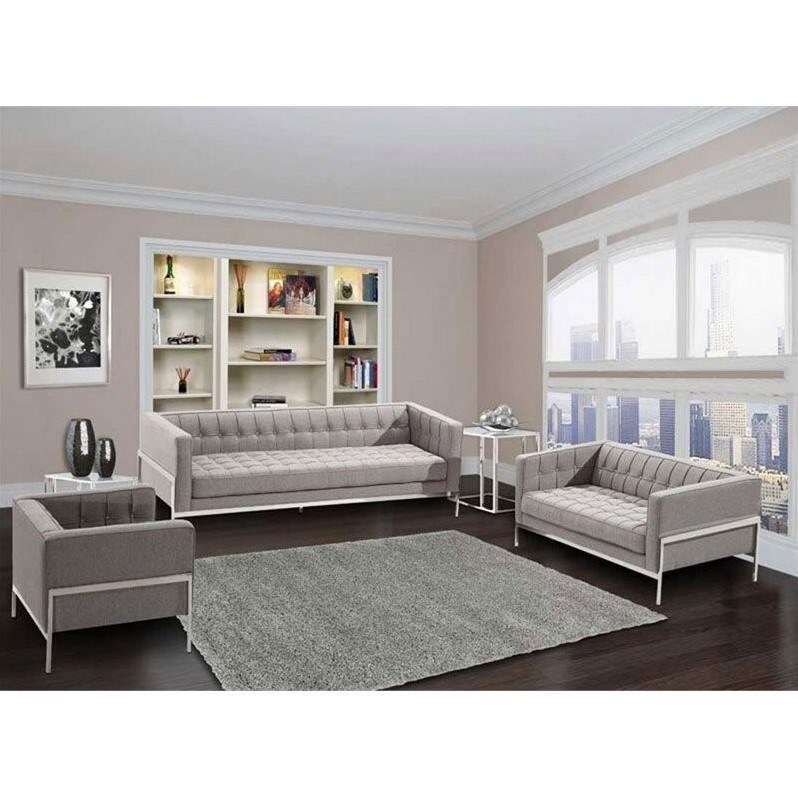 Armen Living Andre Glam Faux Leather Sofa in Gray