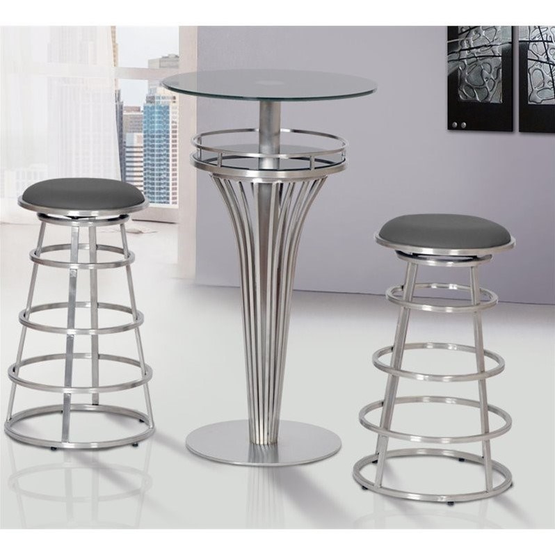 Armen Living Yukon Glass Top Round Bar Table in Gray Homesquare